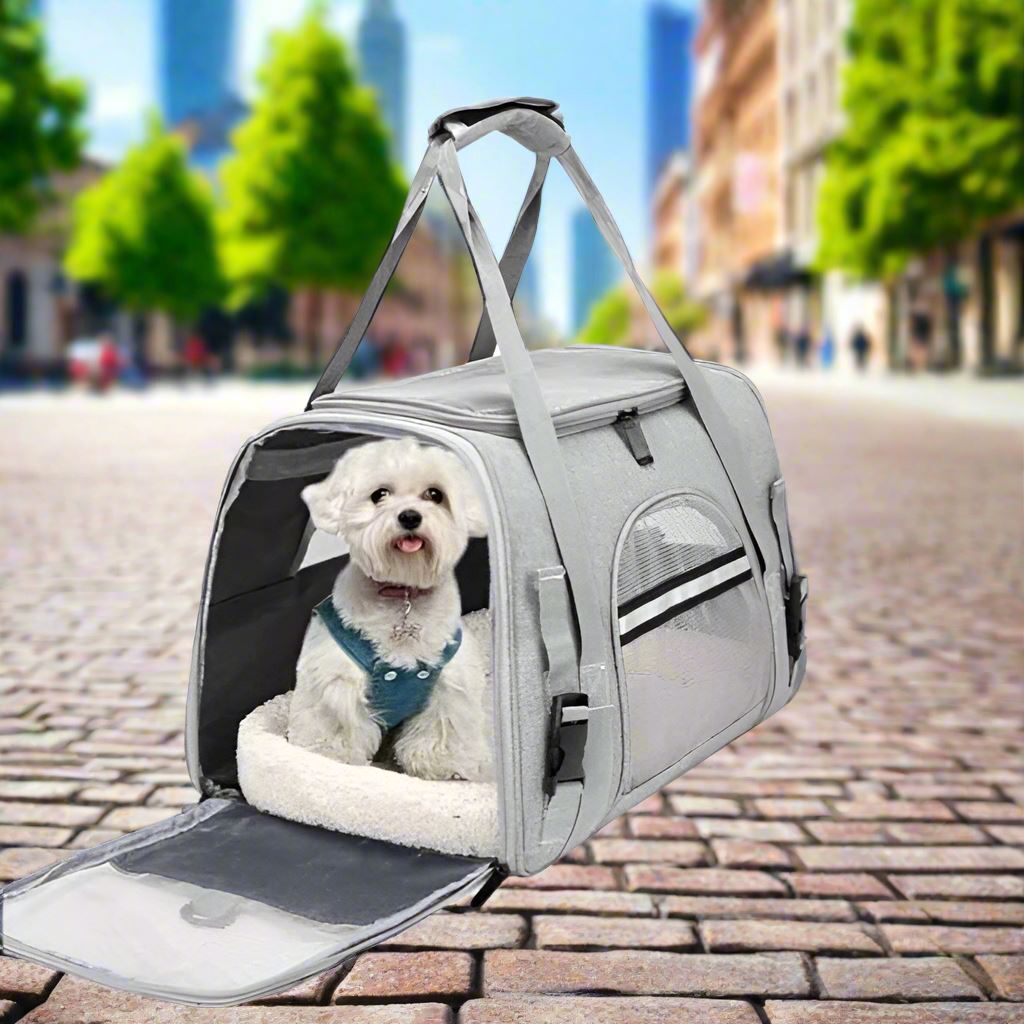 Sac de Transport pour Chien - DogCarrierBag™ - Gris - Chien Futé